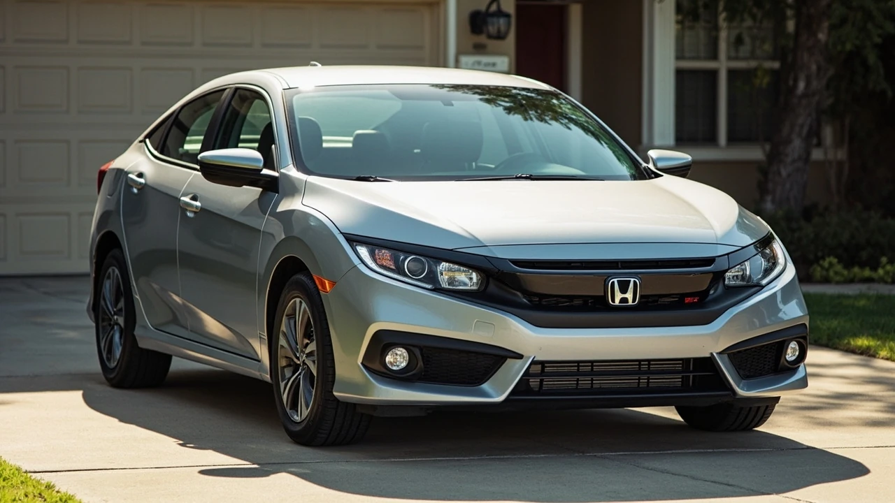Honda Civic tires mounted on alloy wheels in a driveway
